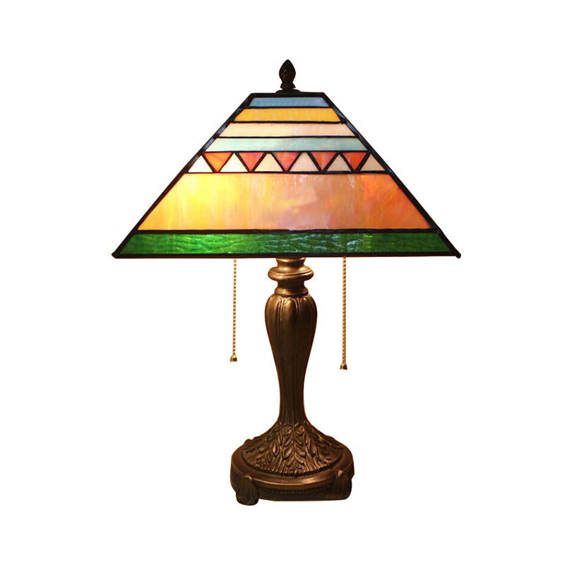 Mission Table Lamp with Pyramid Shade Stained Glass 1 Light Decorative Table Light for Bedside Clearhalo 'Lamps' 'Table Lamps' Lighting' 171032