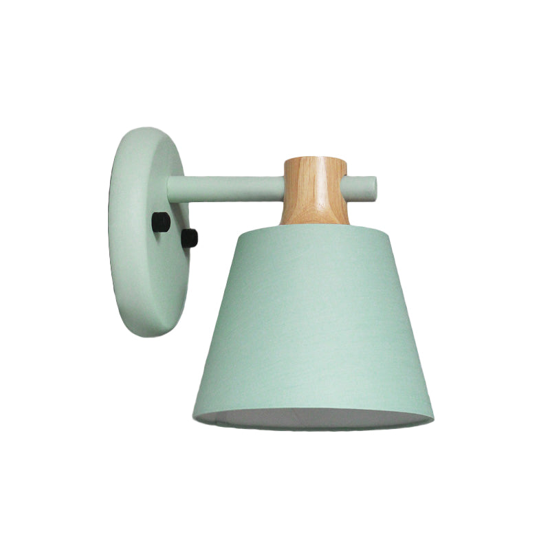 Barrel Fabric Wall Mount Light Rural Style 1 Bulb Yellow/Blue/Green Wall Lighting Ideas with Wooden Top Clearhalo 'Wall Lamps & Sconces' 'Wall Lights' Lighting' 1710416