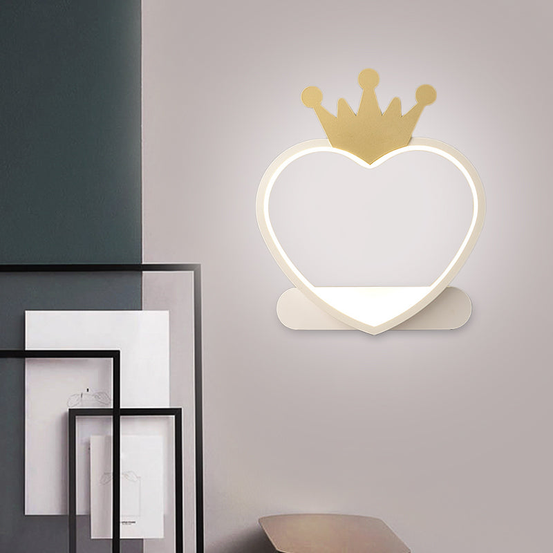 Cartoon Heart Wall Sconce Lighting Acrylic LED Nursery Wall Mount Lamp with Gold/Pink Crown Design Gold Clearhalo 'Wall Lamps & Sconces' 'Wall Lights' Lighting' 1710421