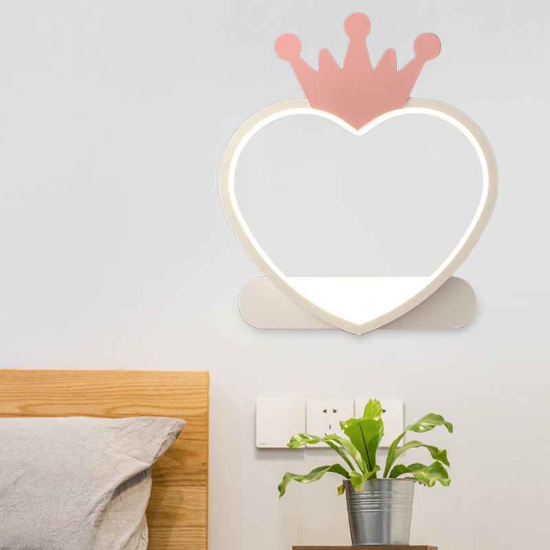 Cartoon Heart Wall Sconce Lighting Acrylic LED Nursery Wall Mount Lamp with Gold/Pink Crown Design Pink Clearhalo 'Wall Lamps & Sconces' 'Wall Lights' Lighting' 1710425