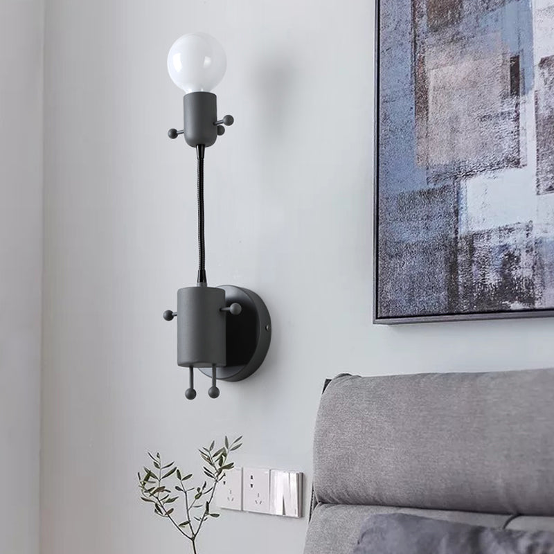 Robot Wall Mount Lighting Nordic Style Metal 1 Head Grey/White/Green Wall Lamp Fixture with Swing Arm Grey Clearhalo 'Wall Lamps & Sconces' 'Wall Lights' Lighting' 1710437