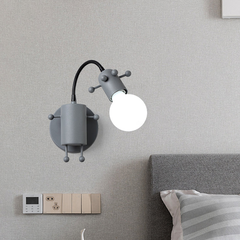 Robot Wall Mount Lighting Nordic Style Metal 1 Head Grey/White/Green Wall Lamp Fixture with Swing Arm Clearhalo 'Wall Lamps & Sconces' 'Wall Lights' Lighting' 1710438