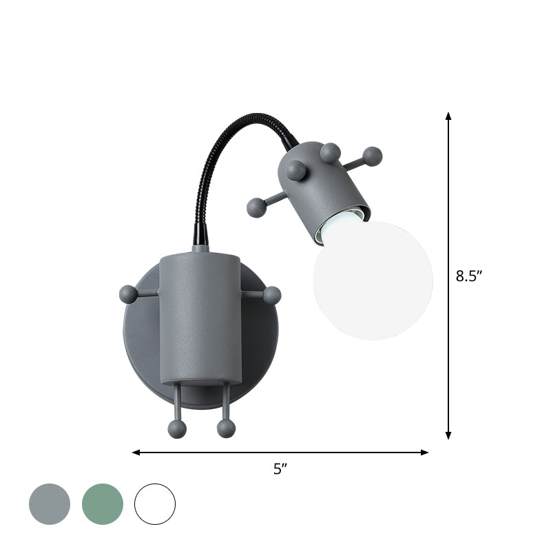 Robot Wall Mount Lighting Nordic Style Metal 1 Head Grey/White/Green Wall Lamp Fixture with Swing Arm Clearhalo 'Wall Lamps & Sconces' 'Wall Lights' Lighting' 1710440