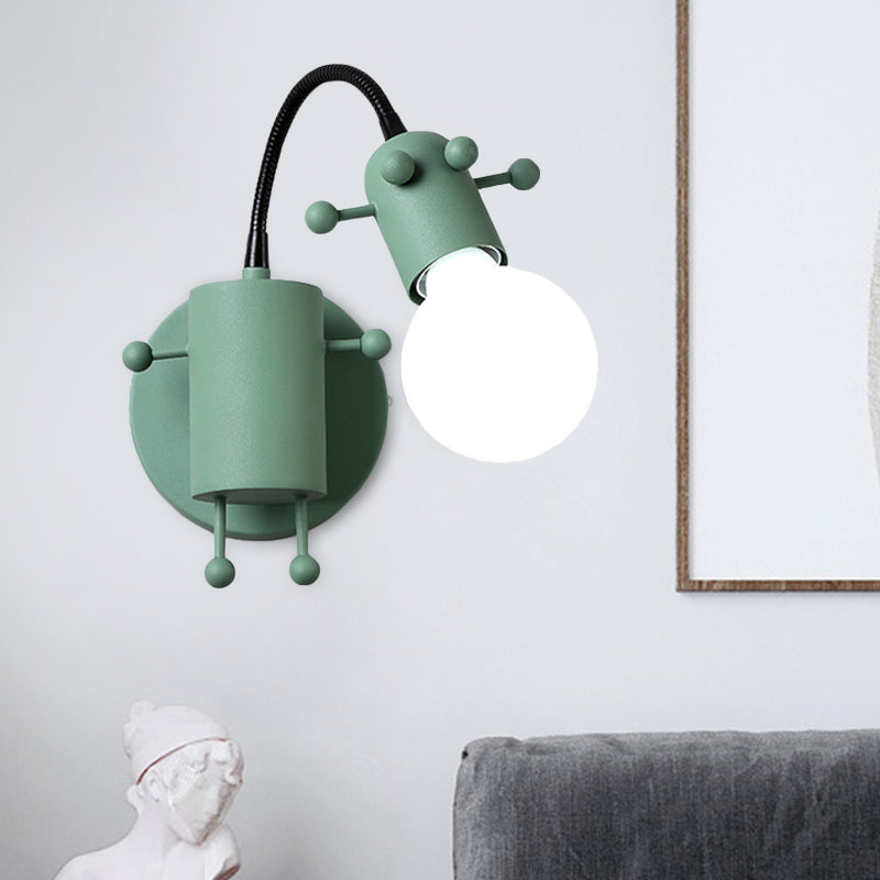 Robot Wall Mount Lighting Nordic Style Metal 1 Head Grey/White/Green Wall Lamp Fixture with Swing Arm Green Clearhalo 'Wall Lamps & Sconces' 'Wall Lights' Lighting' 1710441