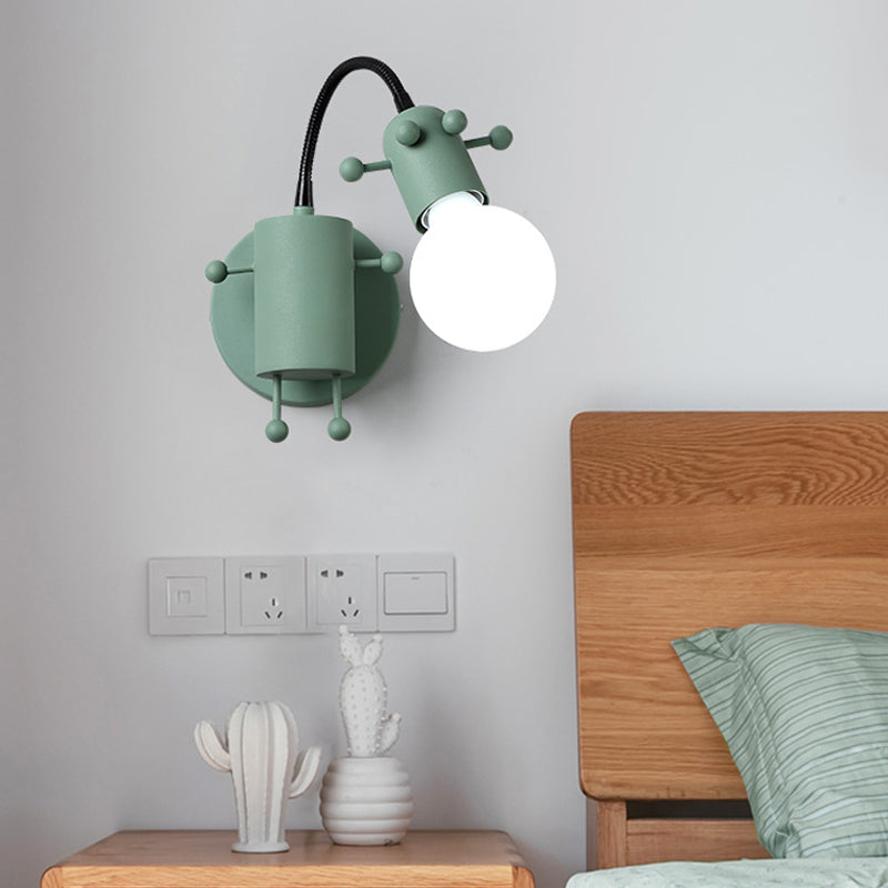 Robot Wall Mount Lighting Nordic Style Metal 1 Head Grey/White/Green Wall Lamp Fixture with Swing Arm Clearhalo 'Wall Lamps & Sconces' 'Wall Lights' Lighting' 1710442