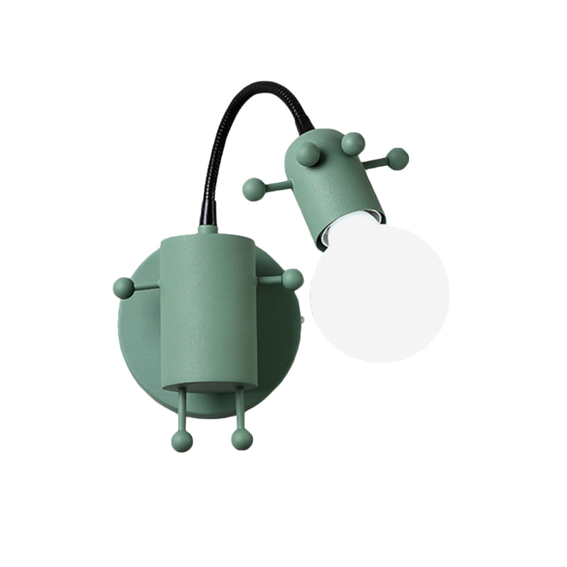 Robot Wall Mount Lighting Nordic Style Metal 1 Head Grey/White/Green Wall Lamp Fixture with Swing Arm Clearhalo 'Wall Lamps & Sconces' 'Wall Lights' Lighting' 1710444