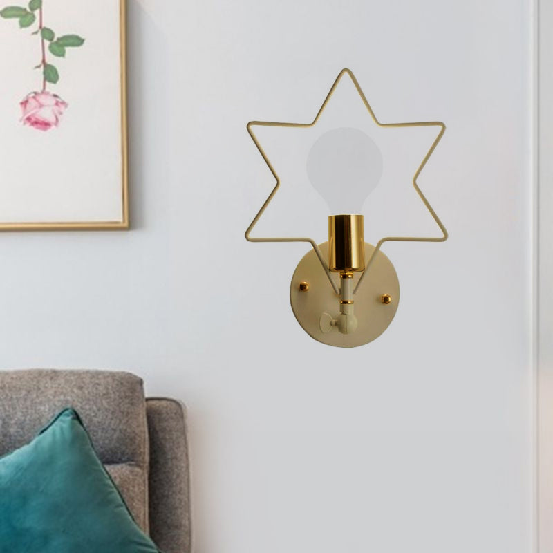 Metal Star/Flower/Loving Heart Wall Lamp Simple Style 1 Light Wall Mounted Lighting in White for Study Room White Star Clearhalo 'Wall Lamps & Sconces' 'Wall Lights' Lighting' 1710449