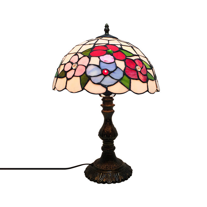 Stained Glass Floral Table Lighting Tiffany Art Deco 1 Light Table Light with Dome Shade Clearhalo 'Lamps' 'Table Lamps' Lighting' 171045