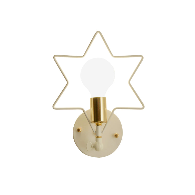 Metal Star/Flower/Loving Heart Wall Lamp Simple Style 1 Light Wall Mounted Lighting in White for Study Room Clearhalo 'Wall Lamps & Sconces' 'Wall Lights' Lighting' 1710451