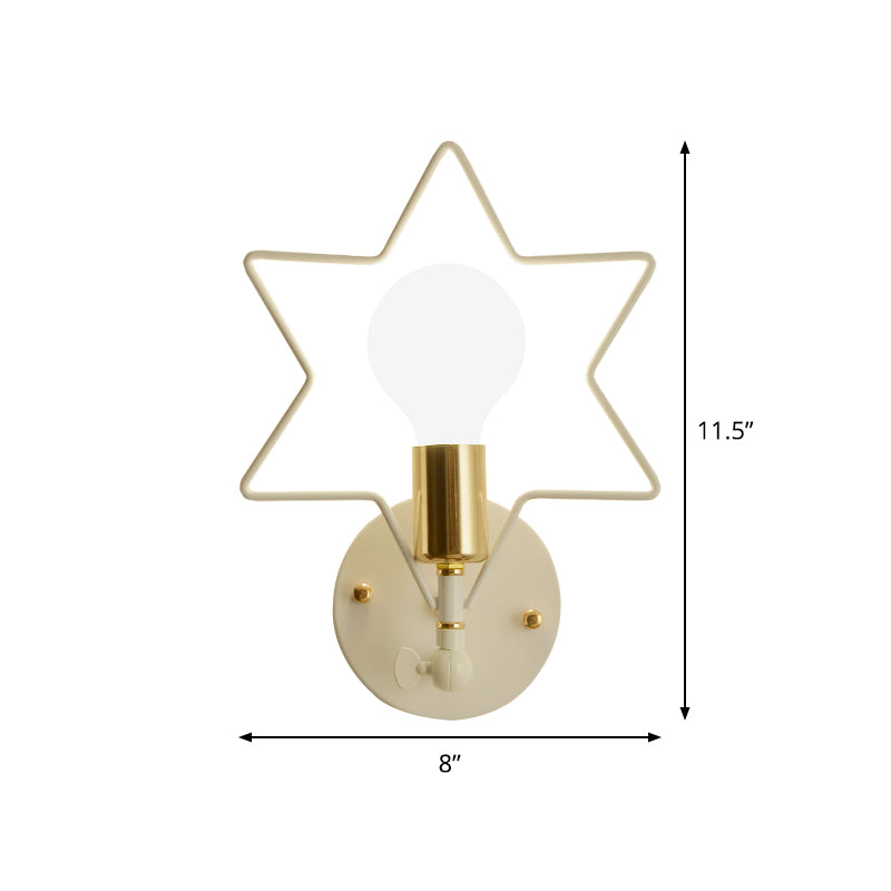 Metal Star/Flower/Loving Heart Wall Lamp Simple Style 1 Light Wall Mounted Lighting in White for Study Room Clearhalo 'Wall Lamps & Sconces' 'Wall Lights' Lighting' 1710452