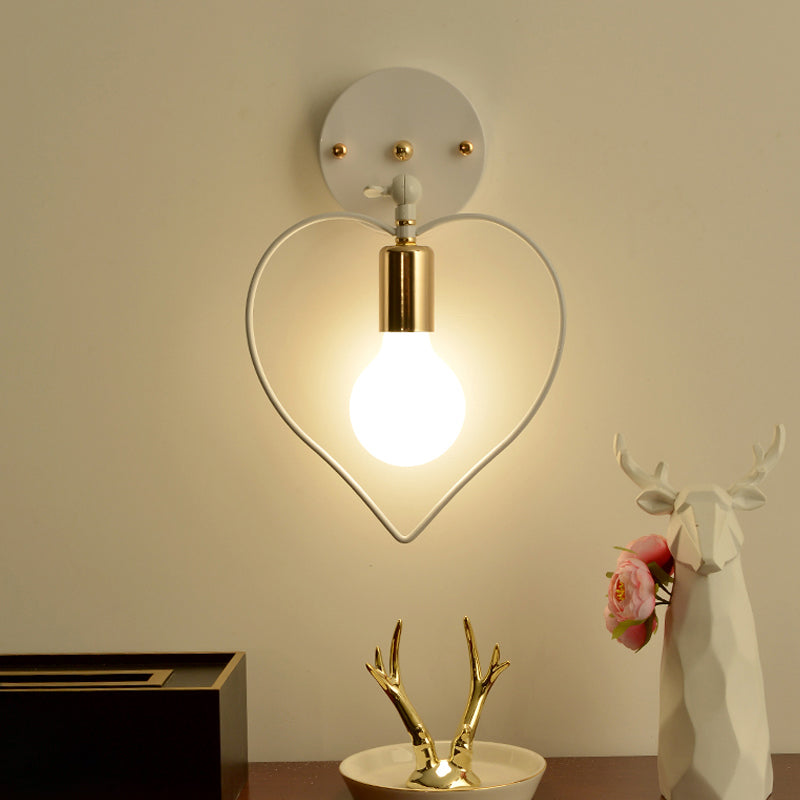 Metal Star/Flower/Loving Heart Wall Lamp Simple Style 1 Light Wall Mounted Lighting in White for Study Room White Loving Heart Clearhalo 'Wall Lamps & Sconces' 'Wall Lights' Lighting' 1710458