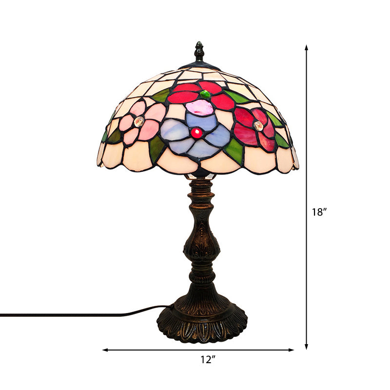 Stained Glass Floral Table Lighting Tiffany Art Deco 1 Light Table Light with Dome Shade Clearhalo 'Lamps' 'Table Lamps' Lighting' 171046