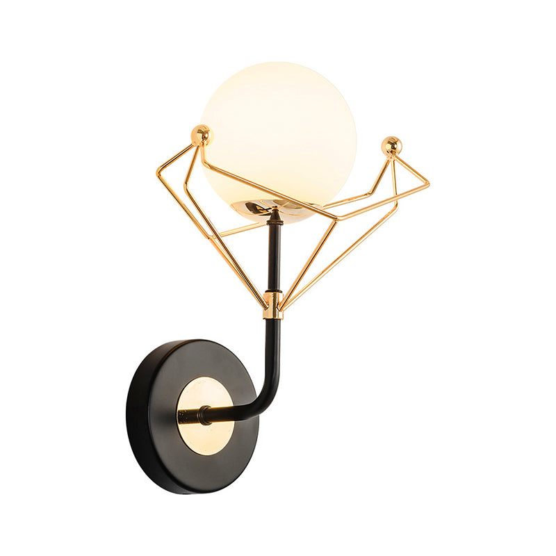 Cream Glass Orb Wall Lighting Fixture Contemporary 1 Light Wall Lamp in Gold with Metal Frame Clearhalo 'Cast Iron' 'Glass' 'Industrial' 'Modern wall lights' 'Modern' 'Tiffany' 'Traditional wall lights' 'Wall Lamps & Sconces' 'Wall Lights' Lighting' 1710504