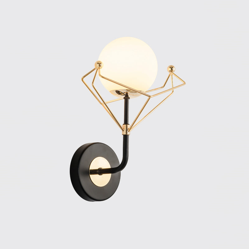 Cream Glass Orb Wall Lighting Fixture Contemporary 1 Light Wall Lamp in Gold with Metal Frame Clearhalo 'Cast Iron' 'Glass' 'Industrial' 'Modern wall lights' 'Modern' 'Tiffany' 'Traditional wall lights' 'Wall Lamps & Sconces' 'Wall Lights' Lighting' 1710505