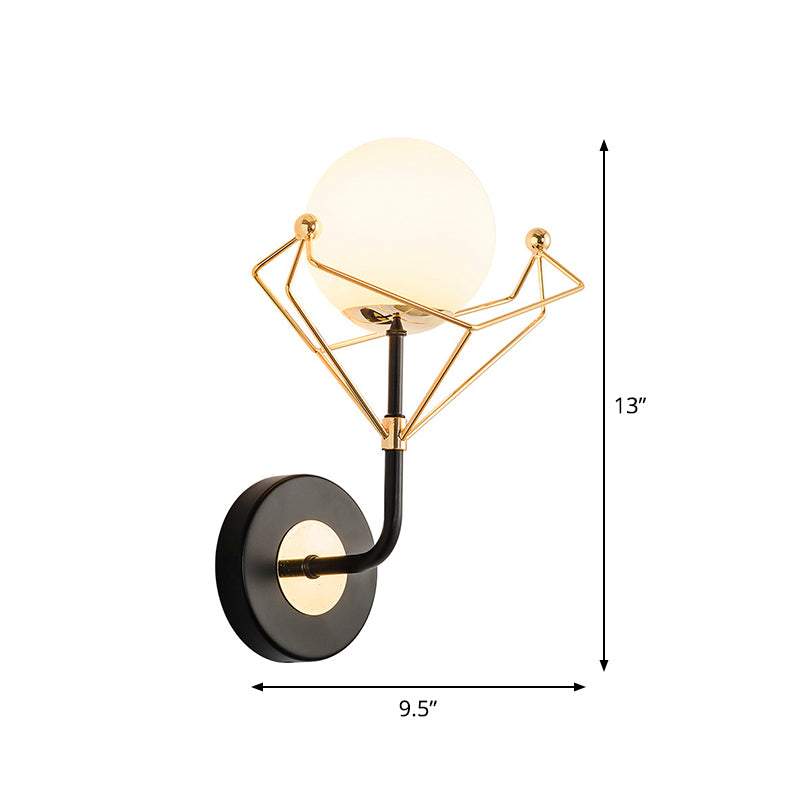 Cream Glass Orb Wall Lighting Fixture Contemporary 1 Light Wall Lamp in Gold with Metal Frame Clearhalo 'Cast Iron' 'Glass' 'Industrial' 'Modern wall lights' 'Modern' 'Tiffany' 'Traditional wall lights' 'Wall Lamps & Sconces' 'Wall Lights' Lighting' 1710506
