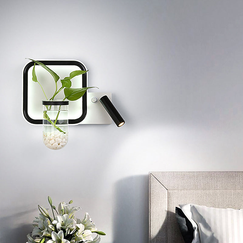 LED Bedside Wall Mount Light Minimalist Black Plant Pot Wall Sconce with Square Metal Shade in Warm/White Light Black Clearhalo 'Cast Iron' 'Glass' 'Industrial' 'Modern wall lights' 'Modern' 'Tiffany' 'Traditional wall lights' 'Wall Lamps & Sconces' 'Wall Lights' Lighting' 1710507