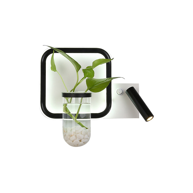 LED Bedside Wall Mount Light Minimalist Black Plant Pot Wall Sconce with Square Metal Shade in Warm/White Light Clearhalo 'Cast Iron' 'Glass' 'Industrial' 'Modern wall lights' 'Modern' 'Tiffany' 'Traditional wall lights' 'Wall Lamps & Sconces' 'Wall Lights' Lighting' 1710509