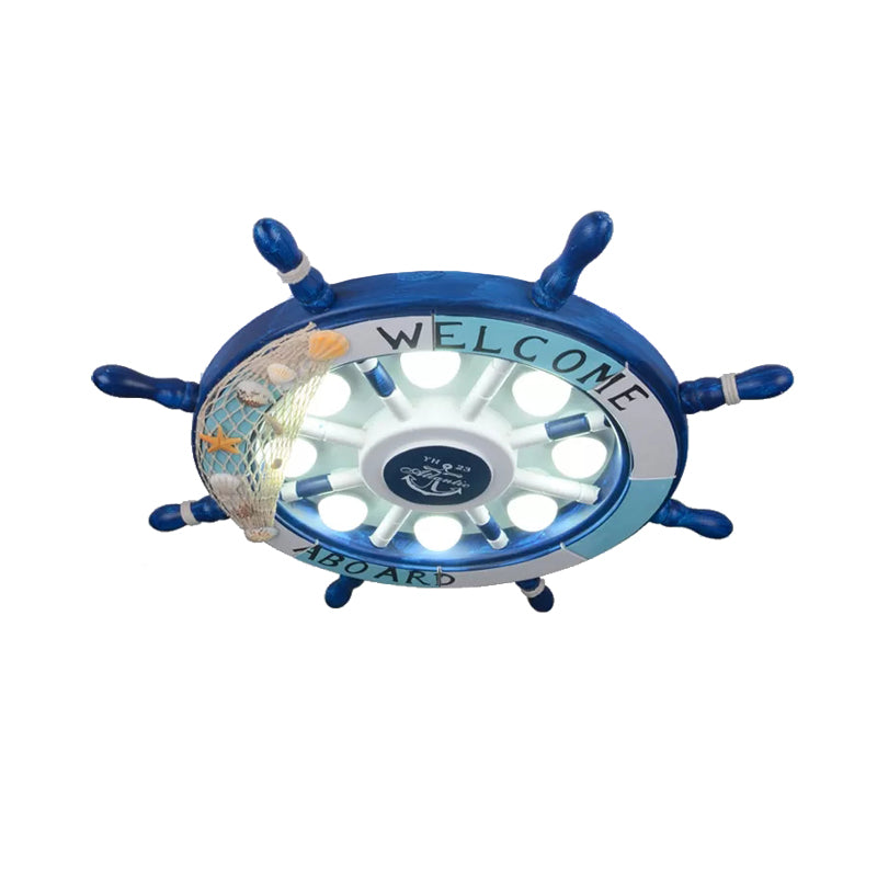 Rudder Kindergarten Ceiling Mount Light Metal 8 Lights Nautical Ceiling Lamp in Blue Clearhalo 'Ceiling Lights' 'Close To Ceiling Lights' 'Close to ceiling' 'Flush mount' Lighting' 171054