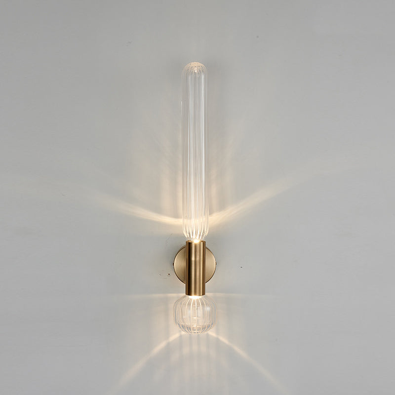 Tube Bedroom Wall Lighting Fixture Clear Glass LED Nordic Wall Light Fixture in Gold Clearhalo 'Cast Iron' 'Glass' 'Industrial' 'Modern wall lights' 'Modern' 'Tiffany' 'Traditional wall lights' 'Wall Lamps & Sconces' 'Wall Lights' Lighting' 1710549