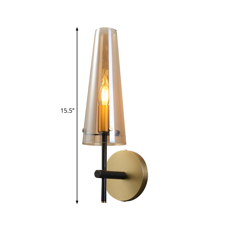 Clear Glass Conical Wall Mount Light Minimalist 1-Light Wall Lighting in Black for Study Room Clearhalo 'Cast Iron' 'Glass' 'Industrial' 'Modern wall lights' 'Modern' 'Tiffany' 'Traditional wall lights' 'Wall Lamps & Sconces' 'Wall Lights' Lighting' 1710554