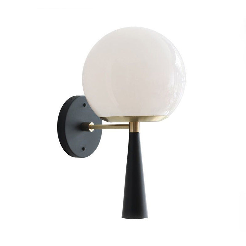 White Glass Globe Wall Light Fixture Post Modern 1-Bulb Black Wall Mount Lamp for Bedroom Clearhalo 'Cast Iron' 'Glass' 'Industrial' 'Modern wall lights' 'Modern' 'Tiffany' 'Traditional wall lights' 'Wall Lamps & Sconces' 'Wall Lights' Lighting' 1710557