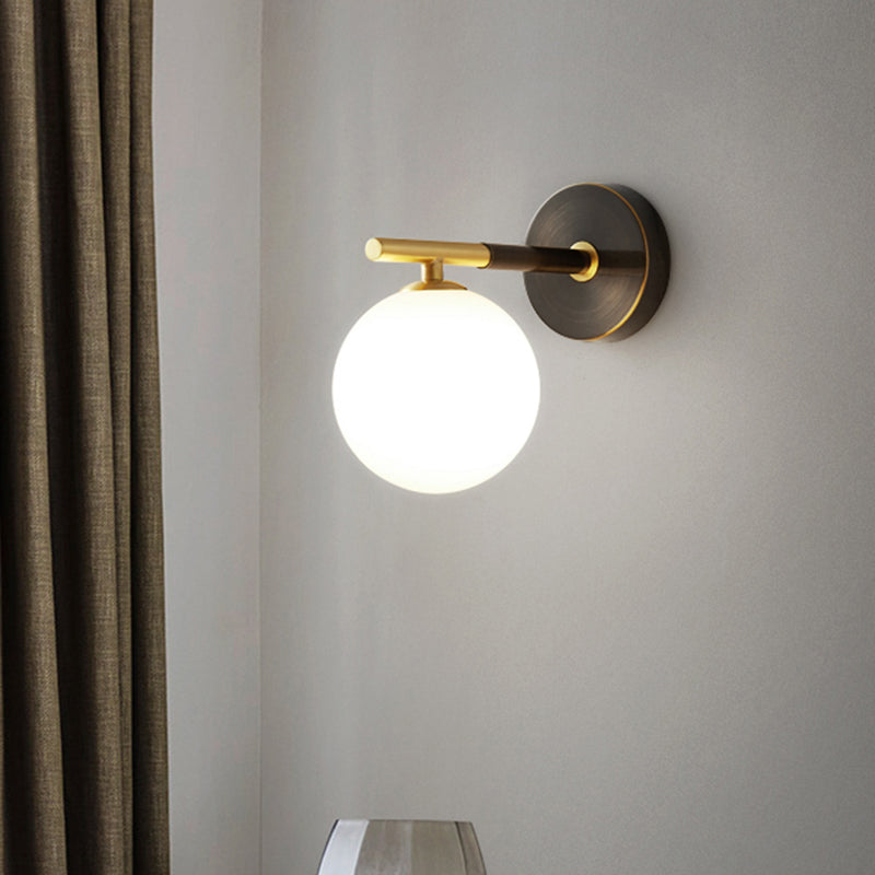 Brass Global LED Wall Sconce Light Mid Century 1/2 Bulbs White Glass Wall Lighting Fixture Clearhalo 'Cast Iron' 'Glass' 'Industrial' 'Modern wall lights' 'Modern' 'Tiffany' 'Traditional wall lights' 'Wall Lamps & Sconces' 'Wall Lights' Lighting' 1710560