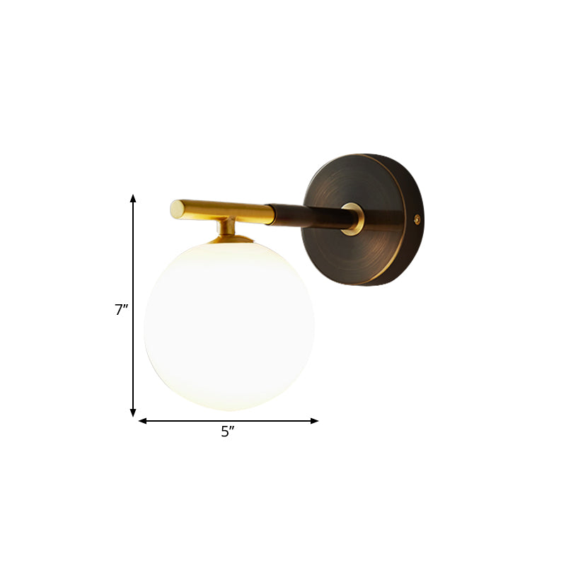 Brass Global LED Wall Sconce Light Mid Century 1/2 Bulbs White Glass Wall Lighting Fixture Clearhalo 'Cast Iron' 'Glass' 'Industrial' 'Modern wall lights' 'Modern' 'Tiffany' 'Traditional wall lights' 'Wall Lamps & Sconces' 'Wall Lights' Lighting' 1710562