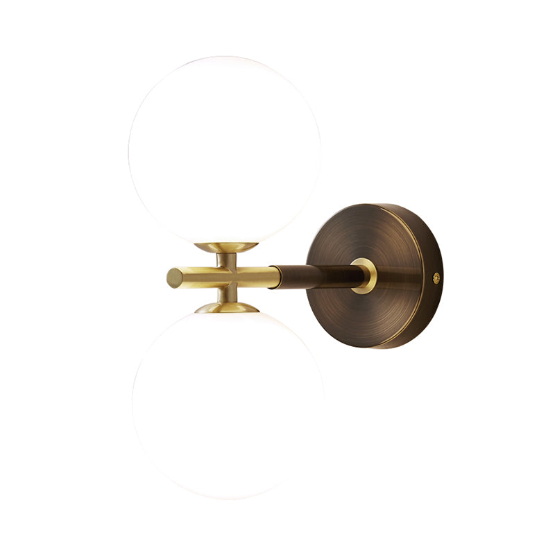 Brass Global LED Wall Sconce Light Mid Century 1/2 Bulbs White Glass Wall Lighting Fixture Clearhalo 'Cast Iron' 'Glass' 'Industrial' 'Modern wall lights' 'Modern' 'Tiffany' 'Traditional wall lights' 'Wall Lamps & Sconces' 'Wall Lights' Lighting' 1710565