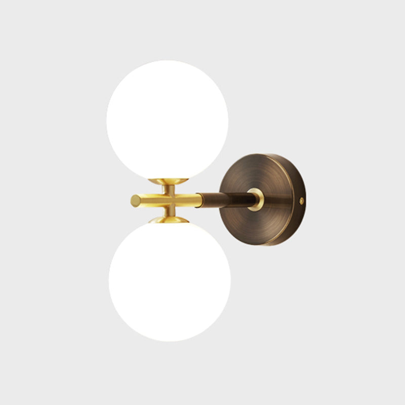 Brass Global LED Wall Sconce Light Mid Century 1/2 Bulbs White Glass Wall Lighting Fixture Clearhalo 'Cast Iron' 'Glass' 'Industrial' 'Modern wall lights' 'Modern' 'Tiffany' 'Traditional wall lights' 'Wall Lamps & Sconces' 'Wall Lights' Lighting' 1710566