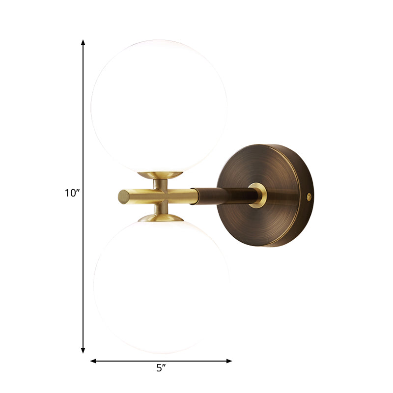 Brass Global LED Wall Sconce Light Mid Century 1/2 Bulbs White Glass Wall Lighting Fixture Clearhalo 'Cast Iron' 'Glass' 'Industrial' 'Modern wall lights' 'Modern' 'Tiffany' 'Traditional wall lights' 'Wall Lamps & Sconces' 'Wall Lights' Lighting' 1710567