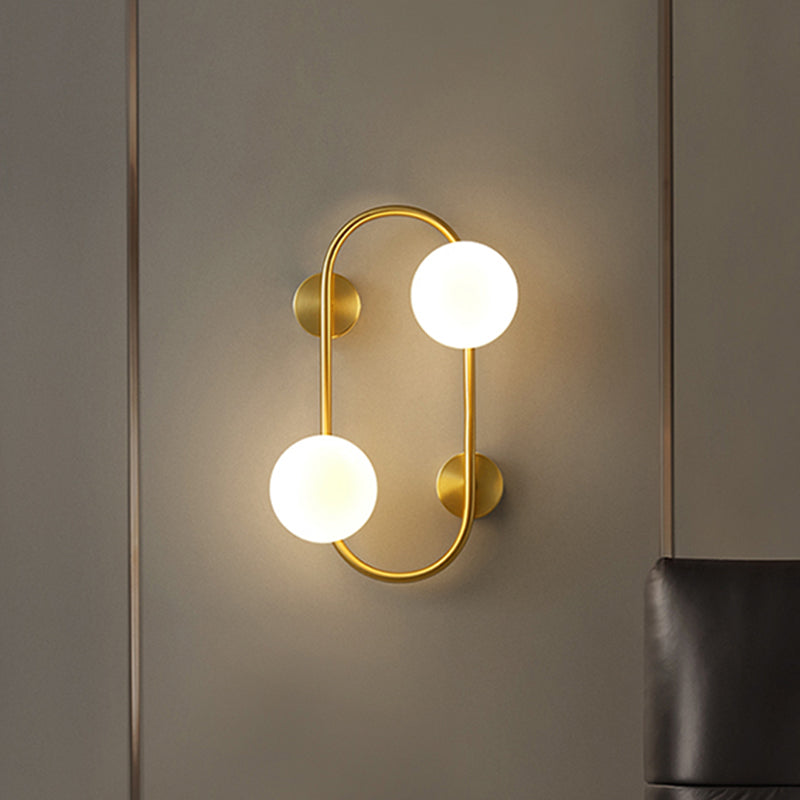 Global LED Wall Mount Lamp Post Modern Milk Glass 2-Head Brass Wall Lighting for Bedroom Clearhalo 'Cast Iron' 'Glass' 'Industrial' 'Modern wall lights' 'Modern' 'Tiffany' 'Traditional wall lights' 'Wall Lamps & Sconces' 'Wall Lights' Lighting' 1710569