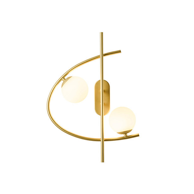 Milk Glass Ball LED Wall Lighting Post Modernist 2-Bulb Brass Wall Sconce Light for Living Room Clearhalo 'Cast Iron' 'Glass' 'Industrial' 'Modern wall lights' 'Modern' 'Tiffany' 'Traditional wall lights' 'Wall Lamps & Sconces' 'Wall Lights' Lighting' 1710577