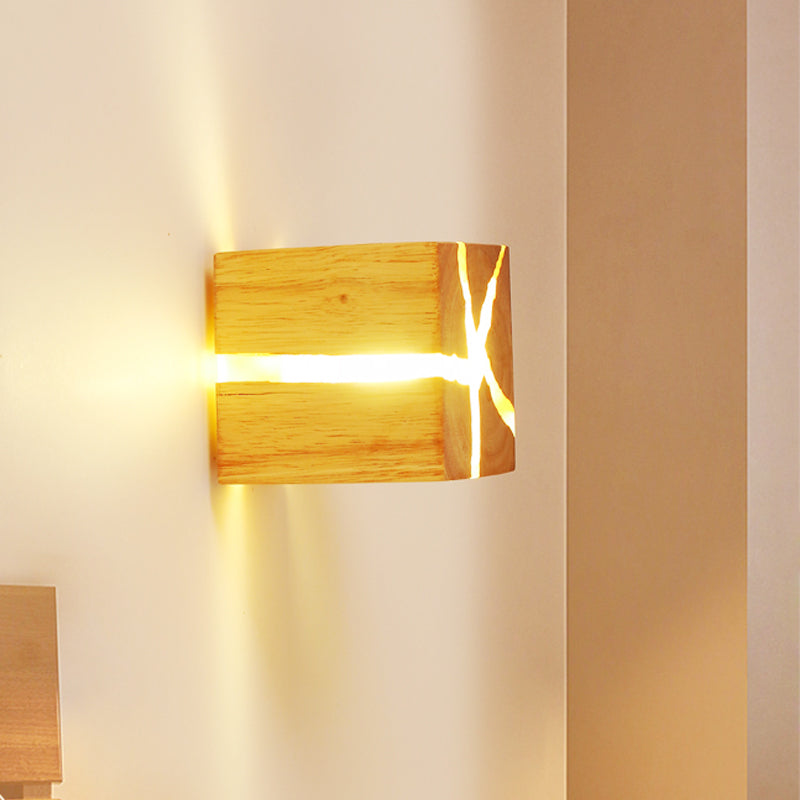 Cube Wood LED Wall Lighting Ideas Contemporary 1-Light BurlyWood Wall Light Fixture Clearhalo 'Cast Iron' 'Glass' 'Industrial' 'Modern wall lights' 'Modern' 'Tiffany' 'Traditional wall lights' 'Wall Lamps & Sconces' 'Wall Lights' Lighting' 1710581