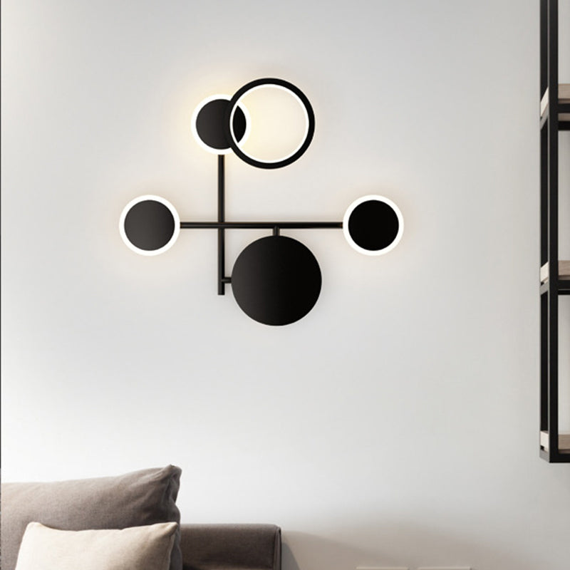 Metallic Round LED Wall Sconce Lighting Contemporary 2/3/4 Lights Wall Mount Lamp in Black 3.0 Black Clearhalo 'Cast Iron' 'Glass' 'Industrial' 'Modern wall lights' 'Modern' 'Tiffany' 'Traditional wall lights' 'Wall Lamps & Sconces' 'Wall Lights' Lighting' 1710601