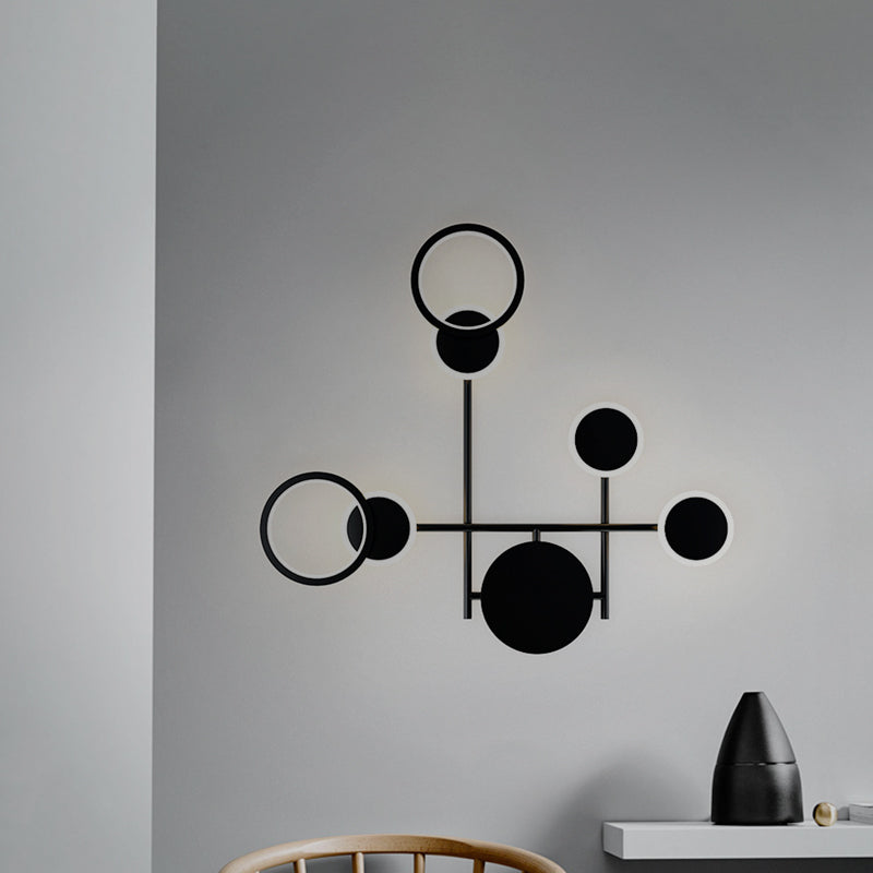 Metallic Round LED Wall Sconce Lighting Contemporary 2/3/4 Lights Wall Mount Lamp in Black 4.0 Black Clearhalo 'Cast Iron' 'Glass' 'Industrial' 'Modern wall lights' 'Modern' 'Tiffany' 'Traditional wall lights' 'Wall Lamps & Sconces' 'Wall Lights' Lighting' 1710606