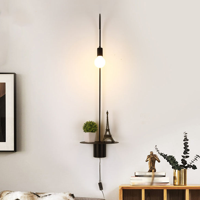 Gooseneck Metallic Wall Light Fixture Minimalist 1-Head Black/White/Gold Wall Sconce Lighting with Bulb Clearhalo 'Cast Iron' 'Glass' 'Industrial' 'Modern wall lights' 'Modern' 'Tiffany' 'Traditional wall lights' 'Wall Lamps & Sconces' 'Wall Lights' Lighting' 1710709