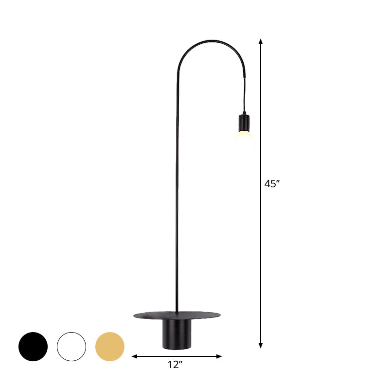 Gooseneck Metallic Wall Light Fixture Minimalist 1-Head Black/White/Gold Wall Sconce Lighting with Bulb Clearhalo 'Cast Iron' 'Glass' 'Industrial' 'Modern wall lights' 'Modern' 'Tiffany' 'Traditional wall lights' 'Wall Lamps & Sconces' 'Wall Lights' Lighting' 1710711