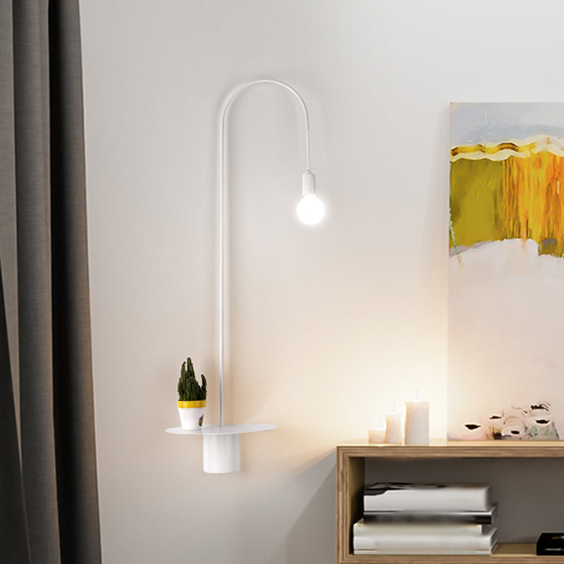 Gooseneck Metallic Wall Light Fixture Minimalist 1-Head Black/White/Gold Wall Sconce Lighting with Bulb White Clearhalo 'Cast Iron' 'Glass' 'Industrial' 'Modern wall lights' 'Modern' 'Tiffany' 'Traditional wall lights' 'Wall Lamps & Sconces' 'Wall Lights' Lighting' 1710712