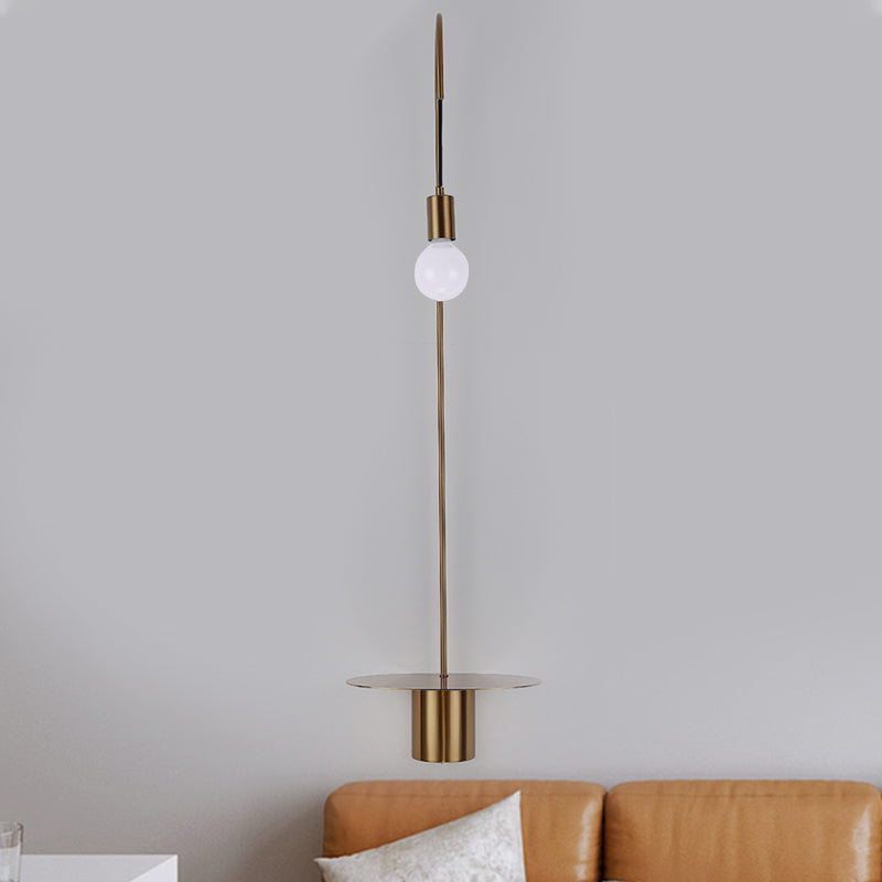 Gooseneck Metallic Wall Light Fixture Minimalist 1-Head Black/White/Gold Wall Sconce Lighting with Bulb Clearhalo 'Cast Iron' 'Glass' 'Industrial' 'Modern wall lights' 'Modern' 'Tiffany' 'Traditional wall lights' 'Wall Lamps & Sconces' 'Wall Lights' Lighting' 1710717