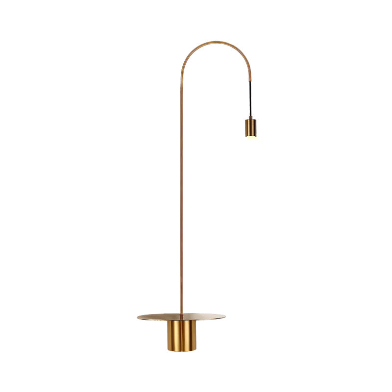 Gooseneck Metallic Wall Light Fixture Minimalist 1-Head Black/White/Gold Wall Sconce Lighting with Bulb Clearhalo 'Cast Iron' 'Glass' 'Industrial' 'Modern wall lights' 'Modern' 'Tiffany' 'Traditional wall lights' 'Wall Lamps & Sconces' 'Wall Lights' Lighting' 1710718