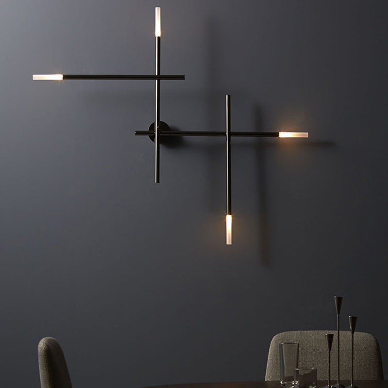 Metallic Crossed Lines Wall Light Fixture Contemporary Black/Gold LED Wall Lighting Ideas Clearhalo 'Cast Iron' 'Glass' 'Industrial' 'Modern wall lights' 'Modern' 'Tiffany' 'Traditional wall lights' 'Wall Lamps & Sconces' 'Wall Lights' Lighting' 1710733