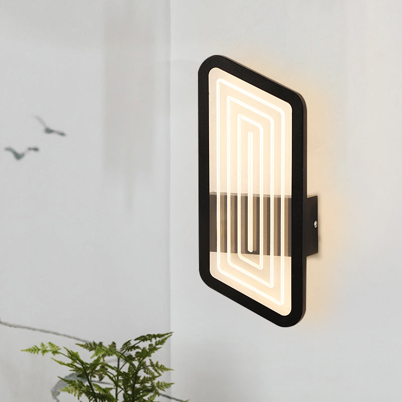Black/Gold Rectangular Wall Light Fixture Nordic Metallic Wall Sconce Lighting in Warm/White Light, 12.5"/19.5" Wide Black Clearhalo 'Cast Iron' 'Glass' 'Industrial' 'Modern wall lights' 'Modern' 'Tiffany' 'Traditional wall lights' 'Wall Lamps & Sconces' 'Wall Lights' Lighting' 1710744