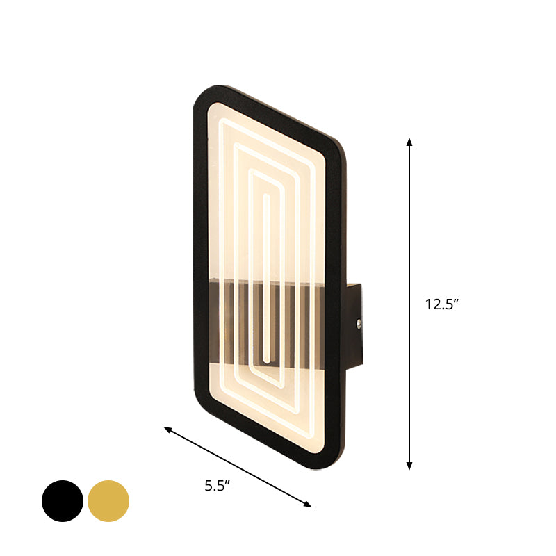 Black/Gold Rectangular Wall Light Fixture Nordic Metallic Wall Sconce Lighting in Warm/White Light, 12.5"/19.5" Wide Clearhalo 'Cast Iron' 'Glass' 'Industrial' 'Modern wall lights' 'Modern' 'Tiffany' 'Traditional wall lights' 'Wall Lamps & Sconces' 'Wall Lights' Lighting' 1710747