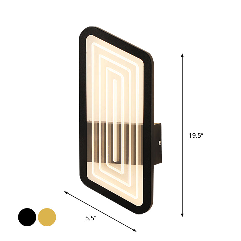 Black/Gold Rectangular Wall Light Fixture Nordic Metallic Wall Sconce Lighting in Warm/White Light, 12.5"/19.5" Wide Clearhalo 'Cast Iron' 'Glass' 'Industrial' 'Modern wall lights' 'Modern' 'Tiffany' 'Traditional wall lights' 'Wall Lamps & Sconces' 'Wall Lights' Lighting' 1710748