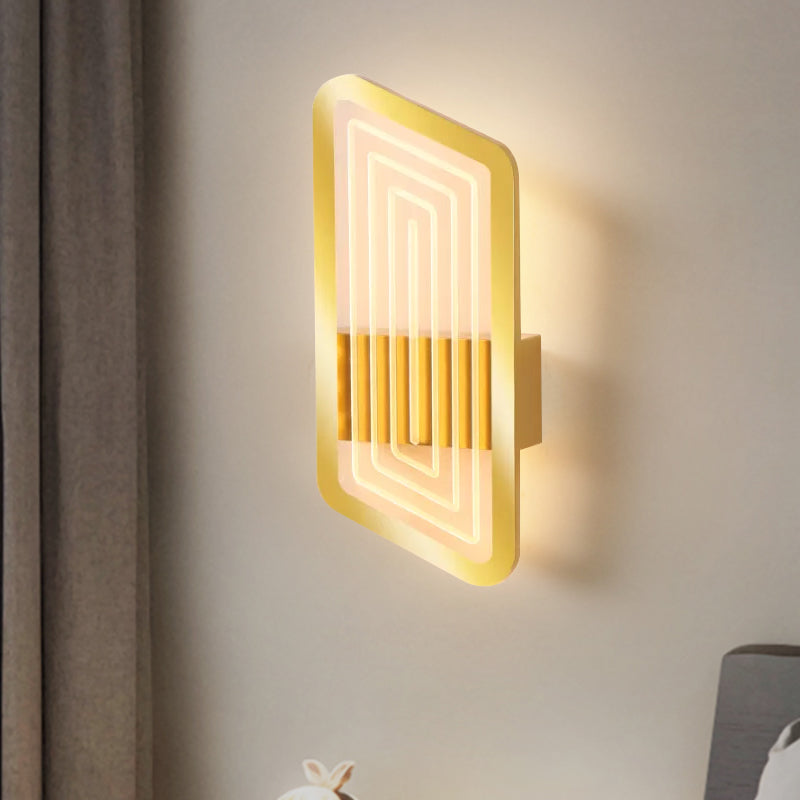 Black/Gold Rectangular Wall Light Fixture Nordic Metallic Wall Sconce Lighting in Warm/White Light, 12.5"/19.5" Wide Clearhalo 'Cast Iron' 'Glass' 'Industrial' 'Modern wall lights' 'Modern' 'Tiffany' 'Traditional wall lights' 'Wall Lamps & Sconces' 'Wall Lights' Lighting' 1710750