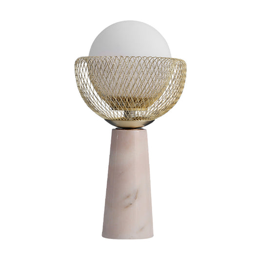Sphere White Glass Table Light Minimalist 1-Head Gold Night Lamp with Mesh Design Clearhalo 'Lamps' 'Table Lamps' Lighting' 1710832