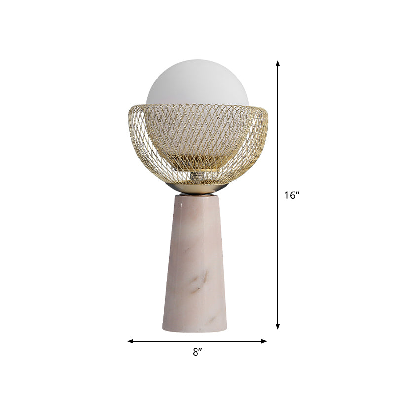 Sphere White Glass Table Light Minimalist 1-Head Gold Night Lamp with Mesh Design Clearhalo 'Lamps' 'Table Lamps' Lighting' 1710833