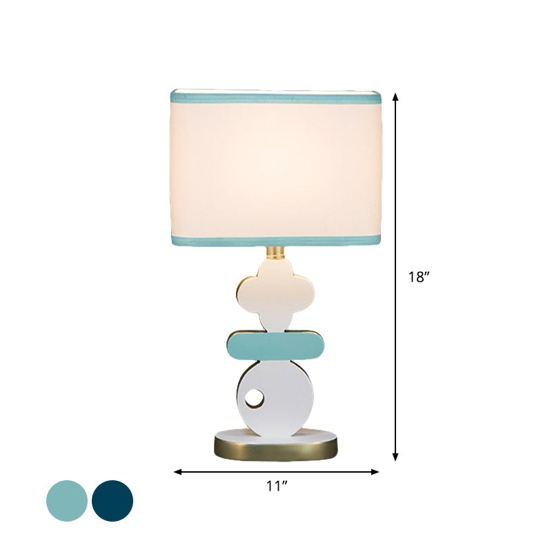 Single Light Bedside Night Lamp Modern Blue/Green Reading Task Lighting with Barrel Fabric Shade Clearhalo 'Lamps' 'Table Lamps' Lighting' 1710837