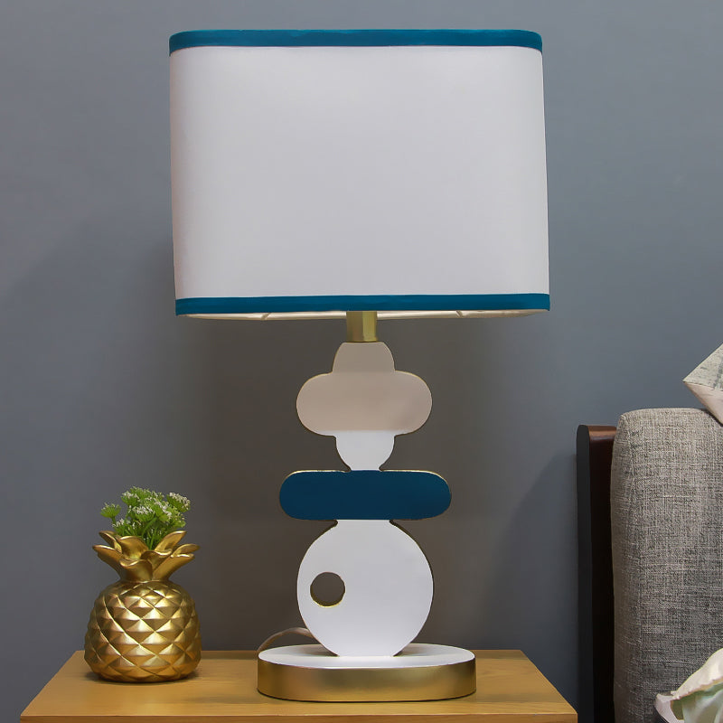 Single Light Bedside Night Lamp Modern Blue/Green Reading Task Lighting with Barrel Fabric Shade Clearhalo 'Lamps' 'Table Lamps' Lighting' 1710839