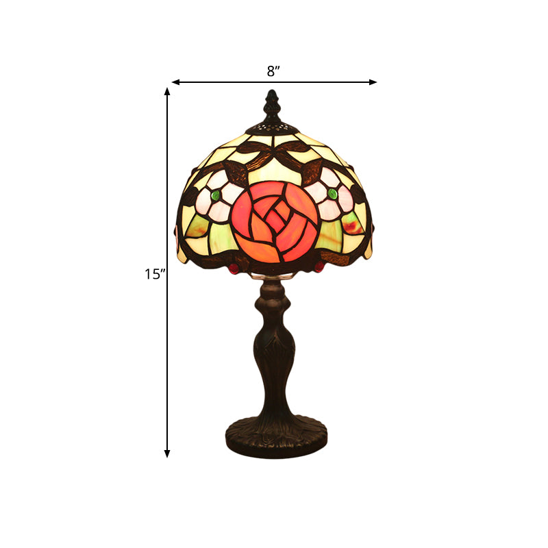 Domed Table Light 1 Light Hand Cut Glass Tiffany Style Rose Patterned Nightstand Lamp for Bedroom Clearhalo 'Lamps' 'Table Lamps' Lighting' 1710853